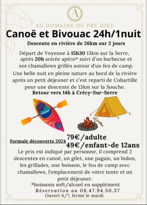 flayer canoës et bivouac à crécy sur serre